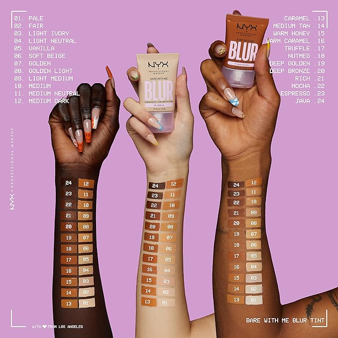 NYX PROFESSIONAL MAKEUP Bare With Me Blur Skin Tint Foundation Make Up with Matcha, Glycerin & Niacinamide - Mocha