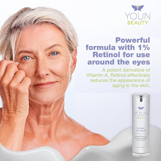 YOUN Beauty Retinol Eye Cream by Holistic Plastic Surgeon Dr. Anthony Youn – Paraben-Free Night Eye Cream with 1% Retinol and Hyaluronic Acid – Under Eye Cream for Hydration and Skin Firming, 1 Fl Oz