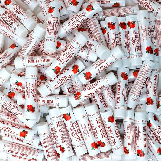 150-Pack Lip Balm in Bulk by Naturistick. Pomegranate Scent. 100% Natural Ingredients. Best Beeswax Chapstick for Dry, Chapped Lips. Made in USA