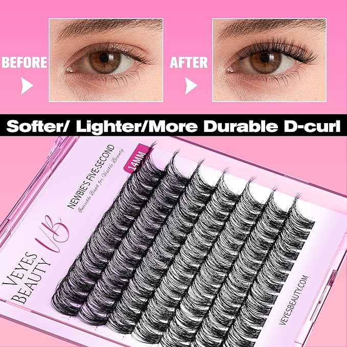 VEYESBEAUTY Lash Clusters Individual Eyelash Extensions Thin & Invisible Band DIY False Eyelashes for Self-application Newbie's Five-Second Series Wispy Lash Tray, Boldeye 12mm Single Length
