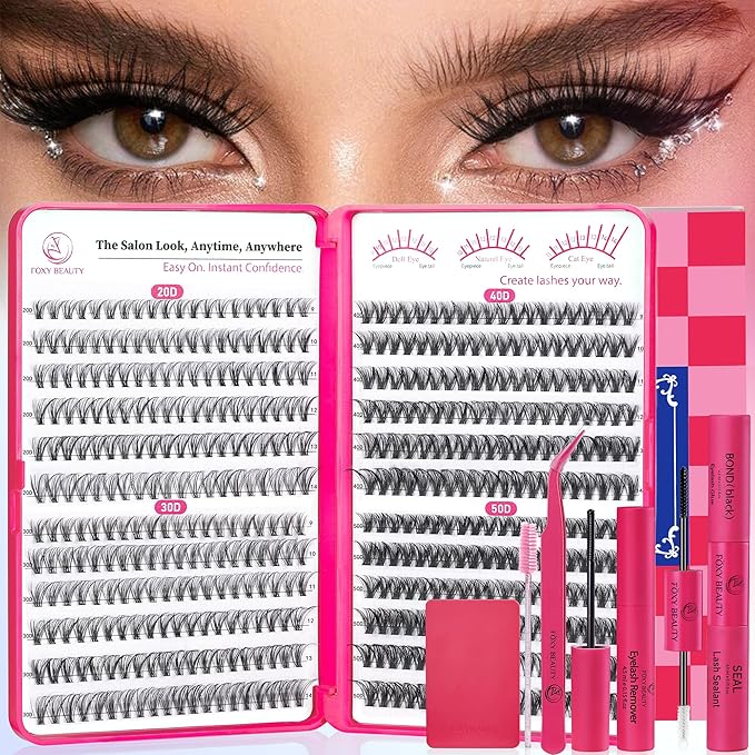 Waltz Lash Clusters Kit - Lash Clusters Lash Extension Kit with Bond and Seal Eyelash Cluster 20D30D40D50D-0.07D Cluster Eyelash Extensions Eyelash Extension Kit DIY at Home