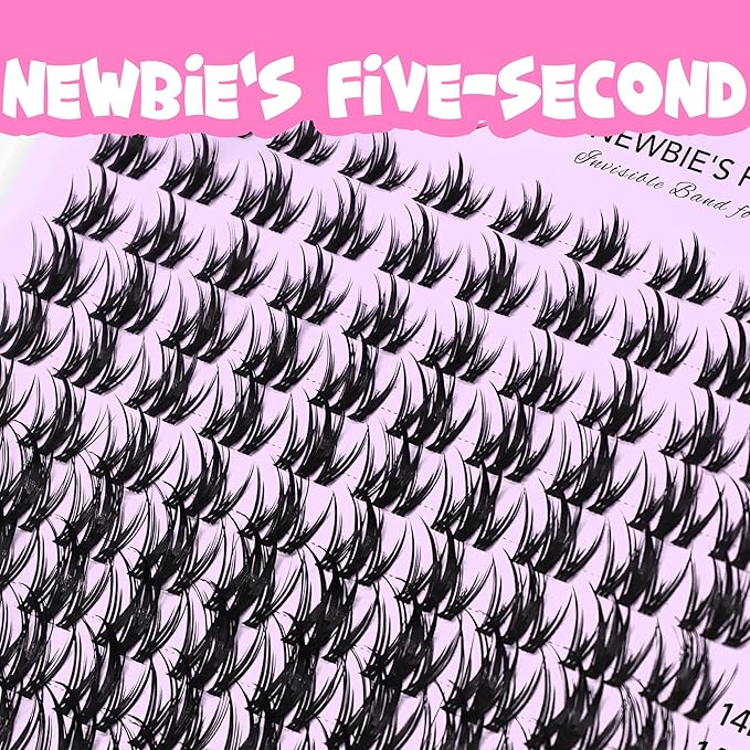 VEYESBEAUTY Lash Clusters Kit Eyelash Extensions Thin & Invisible Band Individual False Eyelashes Newbie's Five-Second Series Wispy Lash Tray for Self-application, Camellia Lashes 8-18mm Mixed Length