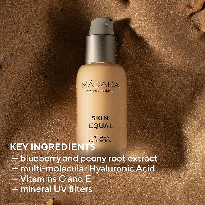 MÁDARA Organic Skincare | Skin Equal Soft Glow Foundation SPF15 IVORY 20-30ml, Mineral foundation with hyaluronic acid, Buildable medium coverage, Dewy foundation, Vegan, COSMOS natural certified