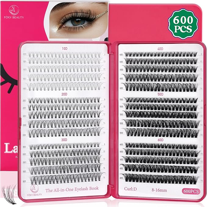 Lash Clusters 600PCS Lashes - Wispy Lash Clusters 10D 20D 30D+40D50D60D Individual Lashes Clusters D Curl Lash Extension 8-16MM Eyelash Clusters DIY Cluster Eyelash Extensions for Beginners Eyelashes