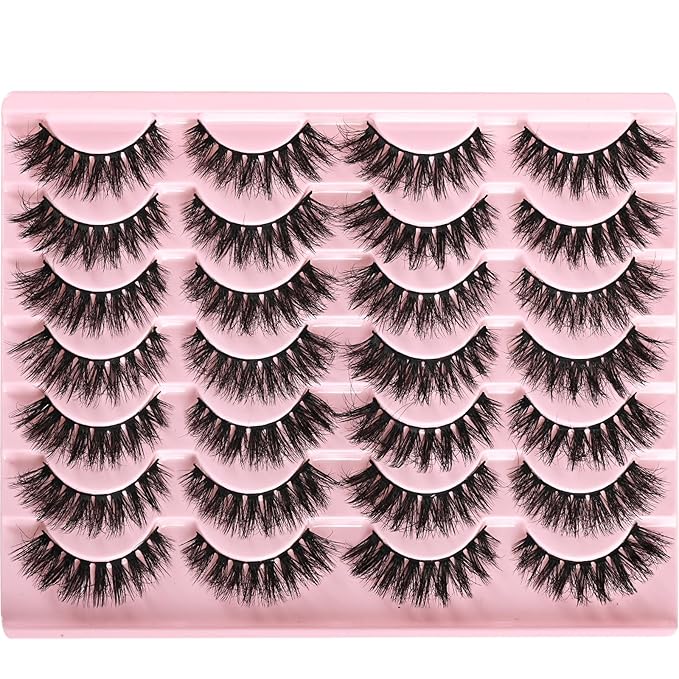 FARRED Wispy Lashes Hybrid Mink Eyelashes 14 Pairs Short Cat Eye Natural Fluffy False Eyelashes Faux Mink Strip Eye Lashes Pack for Daily Makeup (F18 | 8-14 mm)