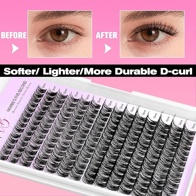 VEYESBEAUTY Lash Clusters Individual Eyelash Extensions Thin & Invisible Band DIY False Eyelashes for Self-application Newbie's Five-Second Series Wispy Lash Tray, Boldeye 8-16mm Mixed Length