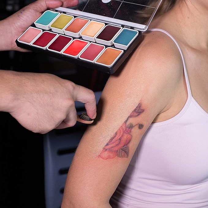 12-Color Complexion Alcohol-Activated Palette, Professional Quick Drying Waterproof SFX Makeup, Tattoo Cover