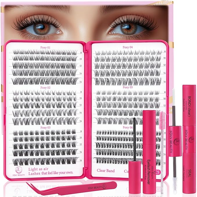 Nova Lash Clusters Kit - 360 pcs Lash Clusters Natural Look Invisible Band Eyelash Clusters Lash Extension Kit with Bond and Seal 0.07D D Curl WideSpan Cluster Eyelash Extension Kit 8-16mm DIY at Home